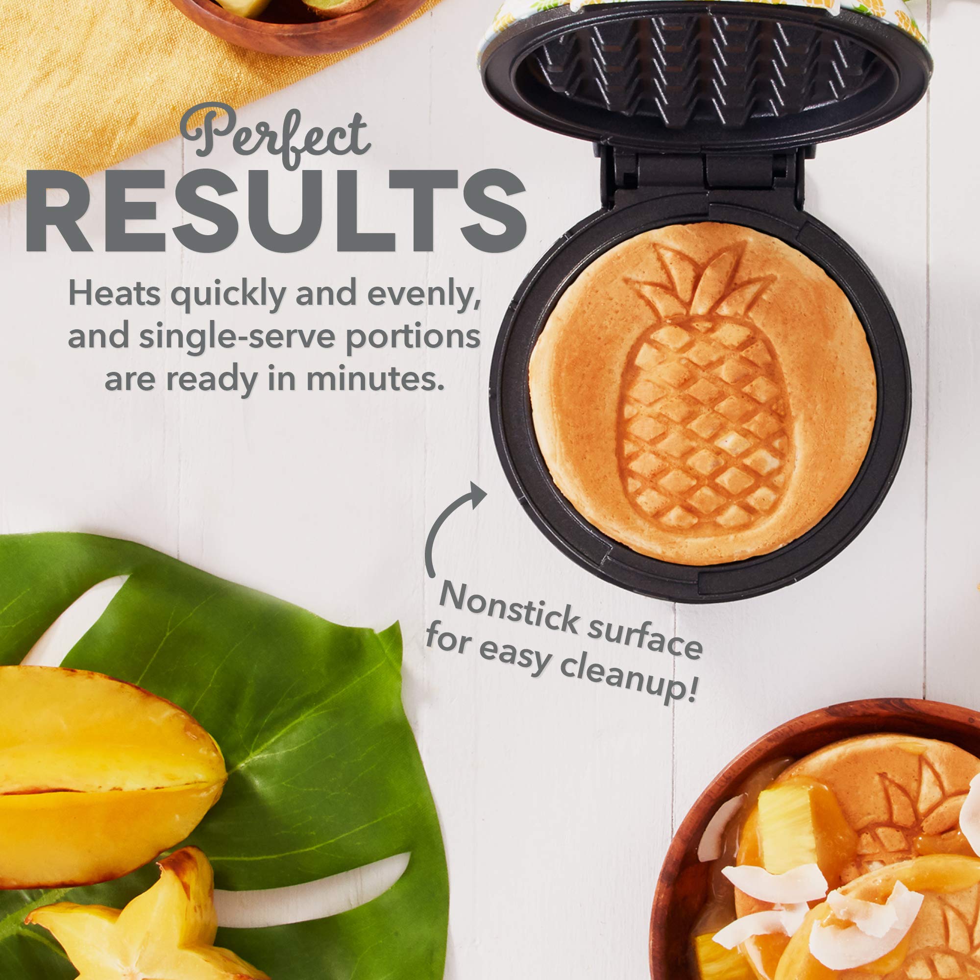 Dash Mini Maker For Individual Waffles, Hash Browns, Keto Chaffles With Easy To Clean, Non-Stick Surfaces, 4 Inch, White Pineapp